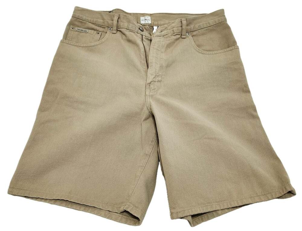 Calvin Klein Jeans Easy Fit Garment Dye Khaki Denim Shorts Size 36
